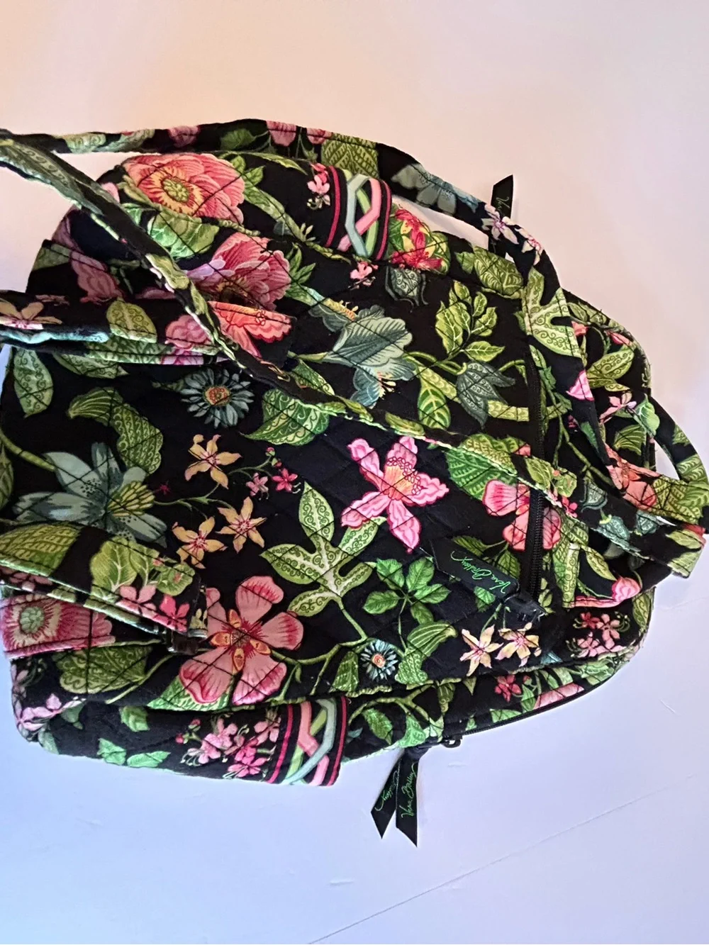 Vera Bradley Quilted Floral Backpack in Pink and Green